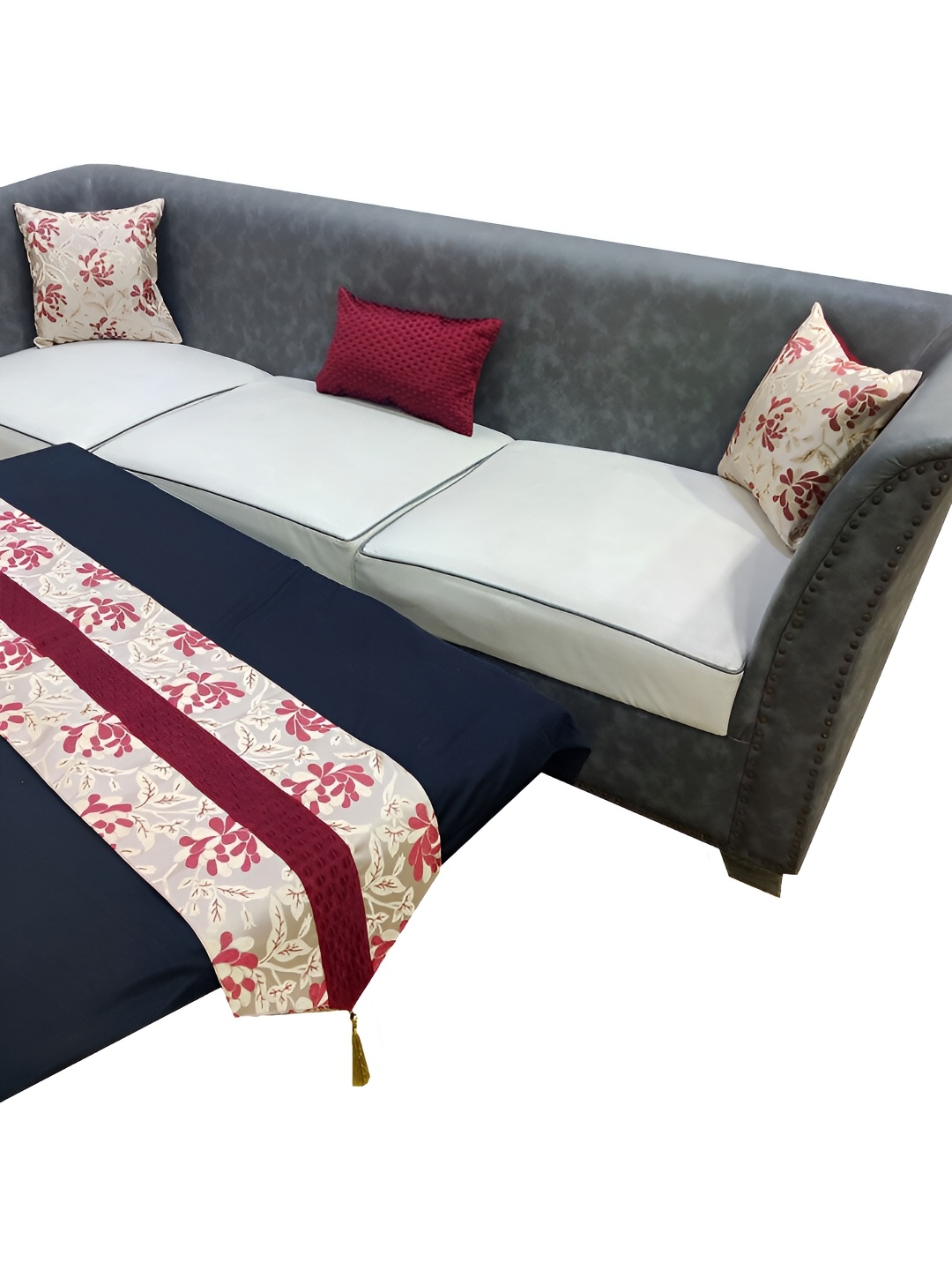 

Good Vibes Maroon & Grey 4 Pieces Printed Square Cushion Covers and Table Runner