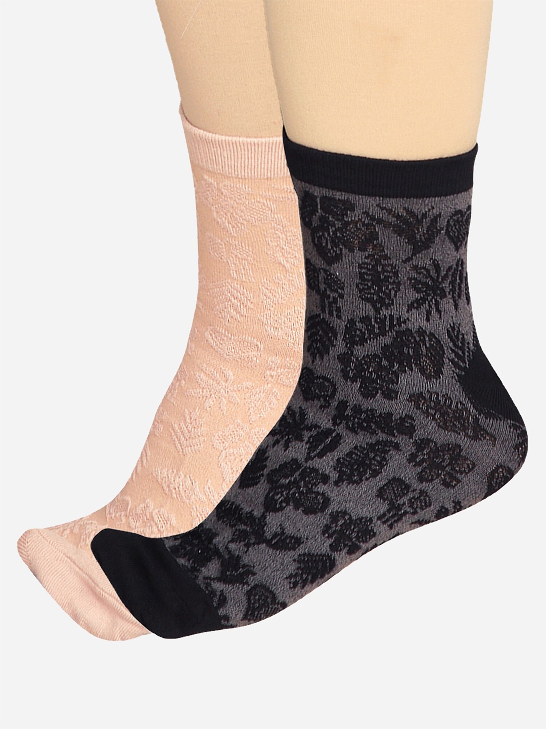 

Bodycare Women Pack Of 2 Patterned Odour-Free Ankle-Length Socks, Peach