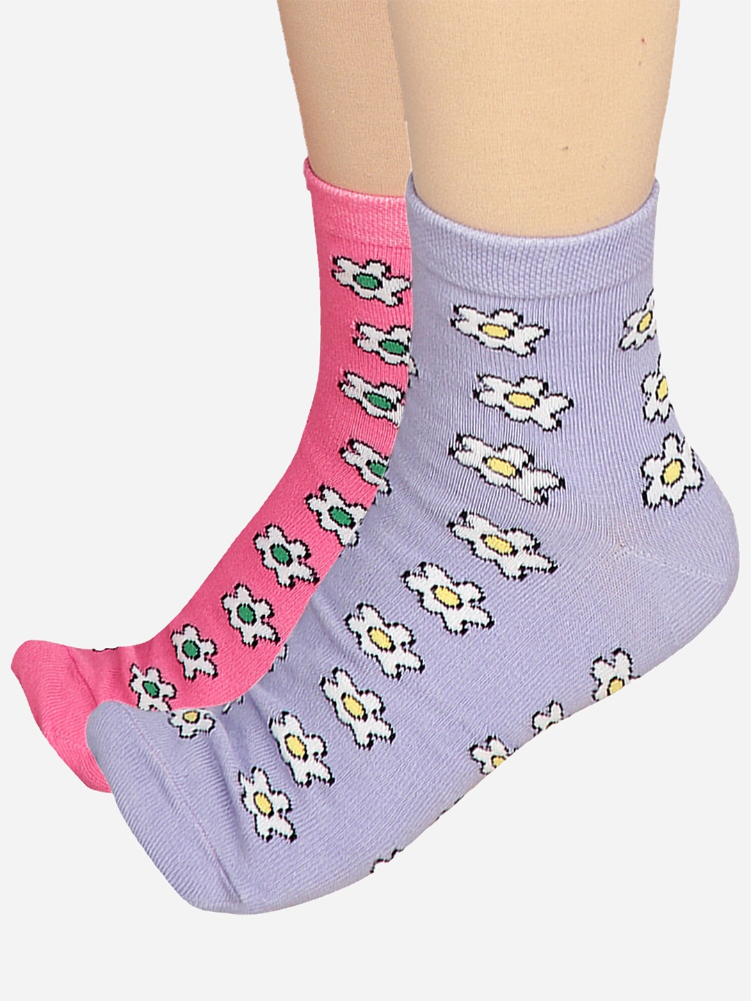 

Bodycare Women Pack Of 2 Patterned Odour-Free Cotton Mid-Calf-Length Socks, Purple