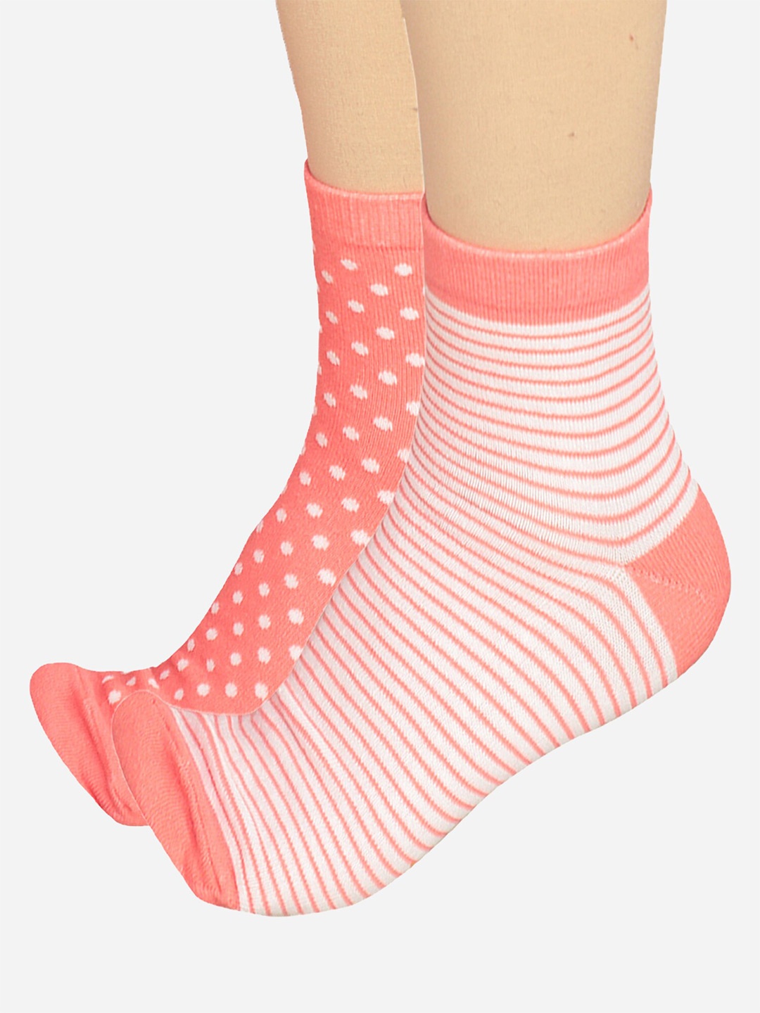 

Bodycare Women Pack Of 2 Striped Cotton Anti-Bacterial Above Ankle Socks, Coral