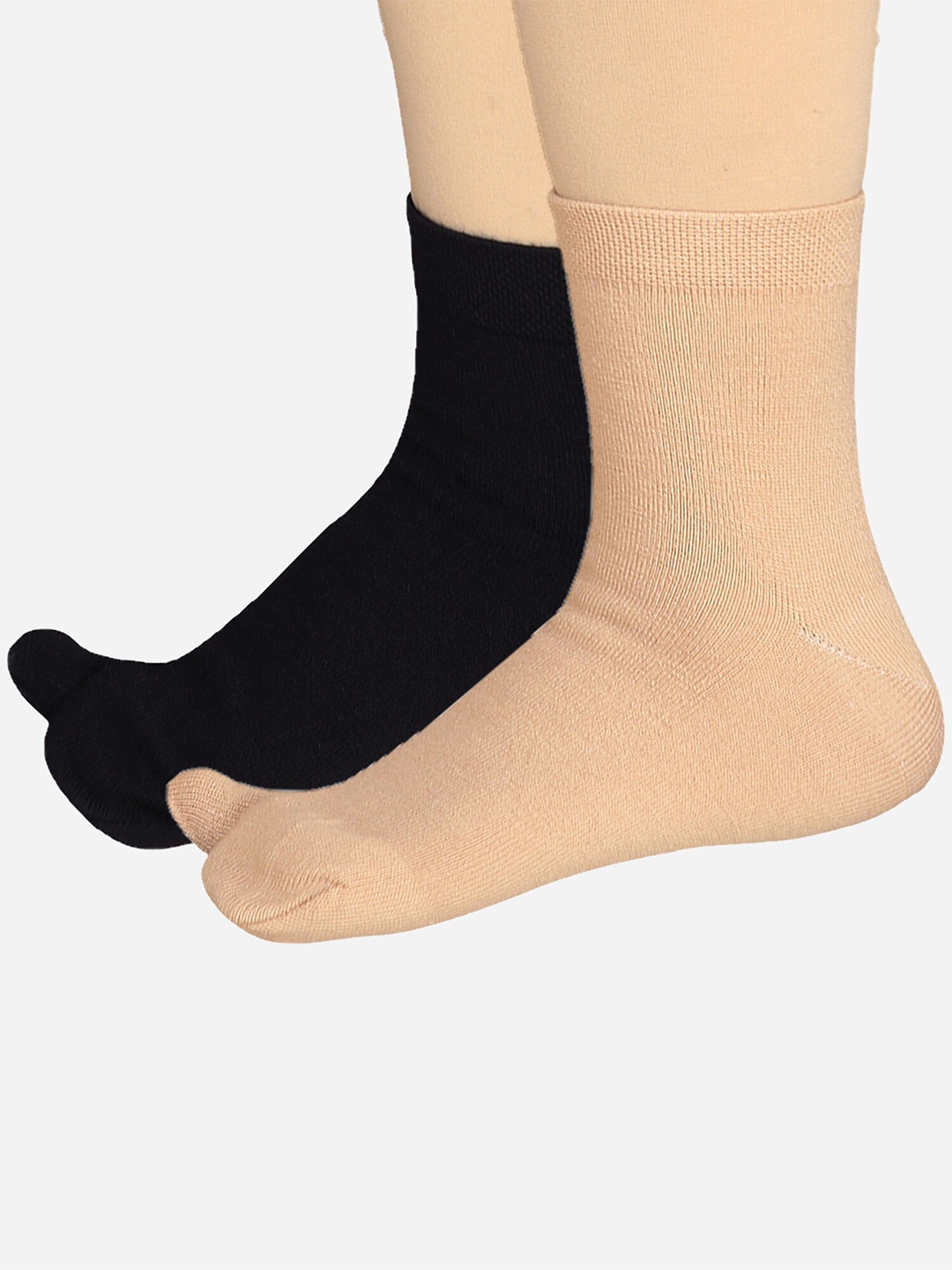 

Bodycare Women Pack Of 2 Cotton Anti-Bacterial Mid Calf Thumb Socks, Black