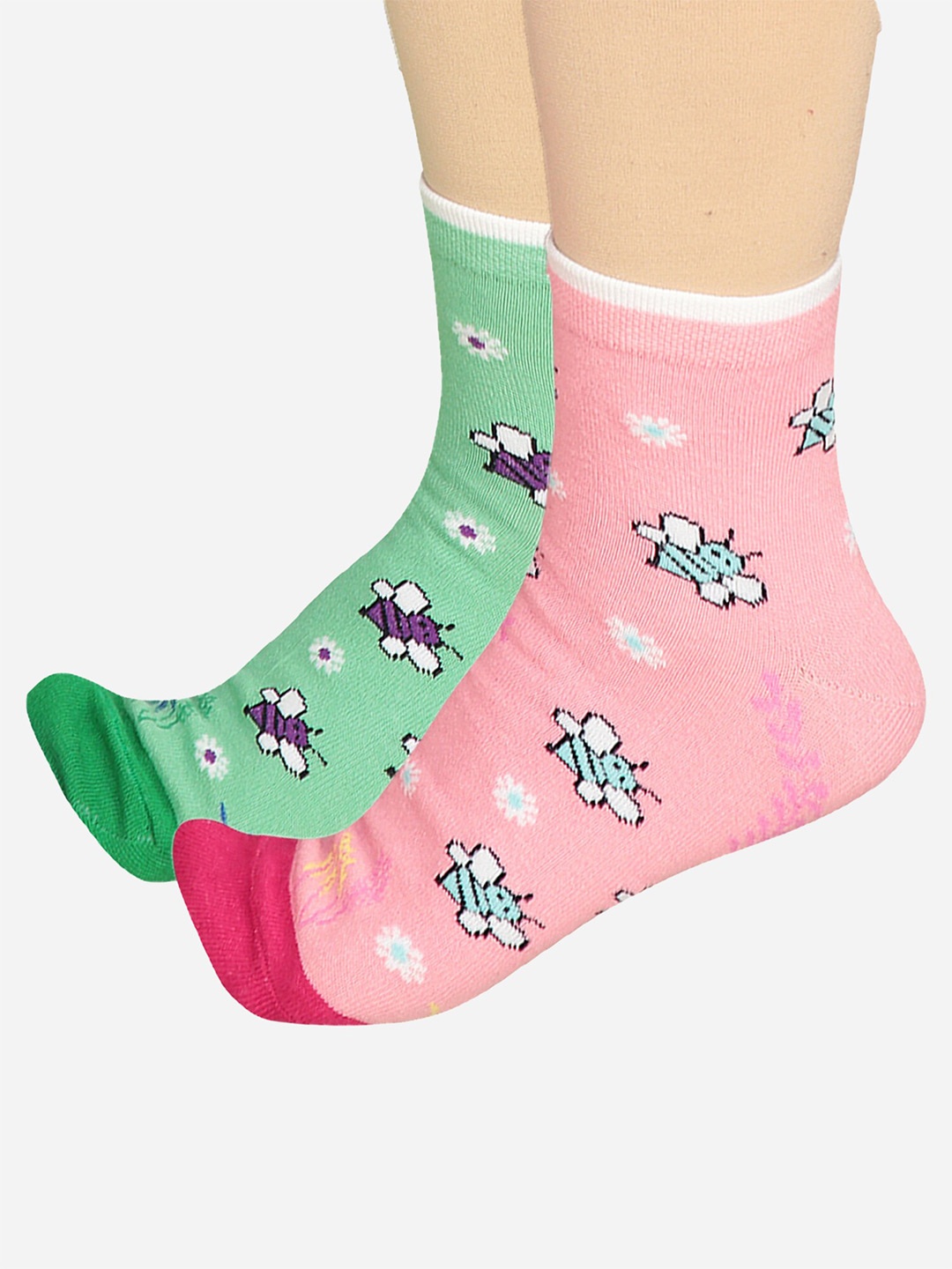 

Bodycare Women Pack Of 2 Patterned Odour-Free Mid-Calf-Length Socks, Green