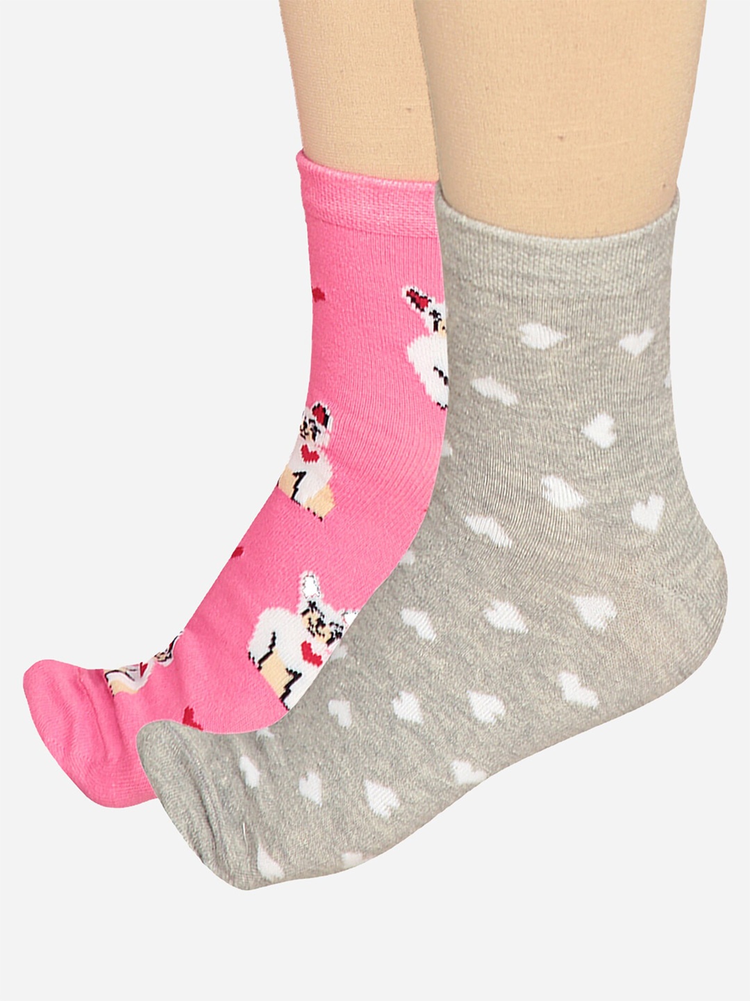 

Bodycare Women Pack Of 2 Printed Cotton Anti-Bacterial Mid Calf Length Socks, Pink