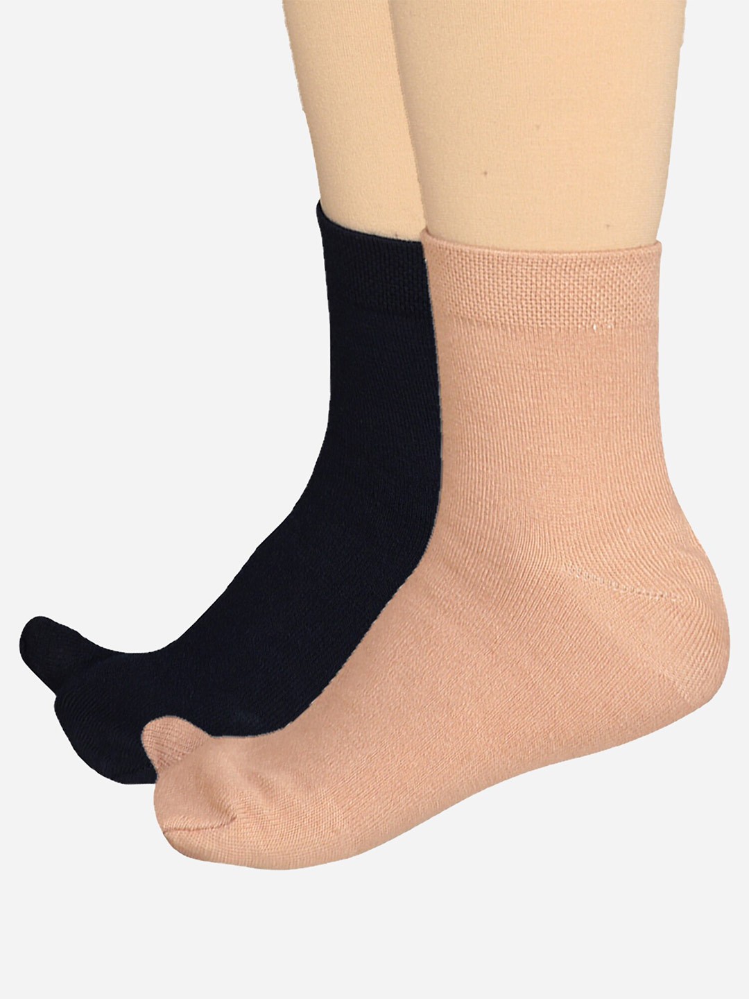 

Bodycare Women Pack Of 2 Cotton Anti-Bacterial Mid Calf Thumb Socks, Navy blue