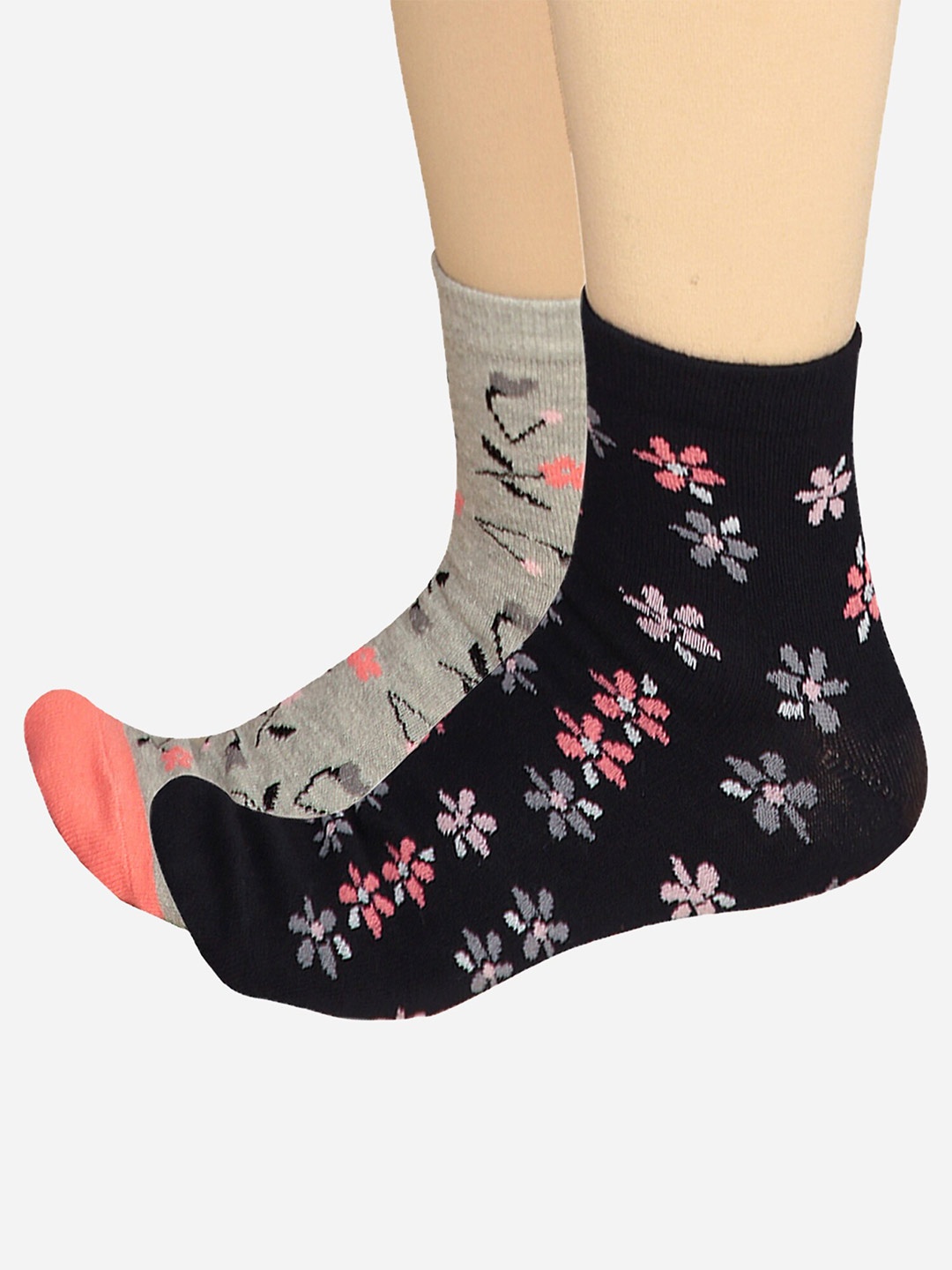 

Bodycare Women Pack Of 2 Patterned Odour-Free Mid-Calf-Length Socks, Grey