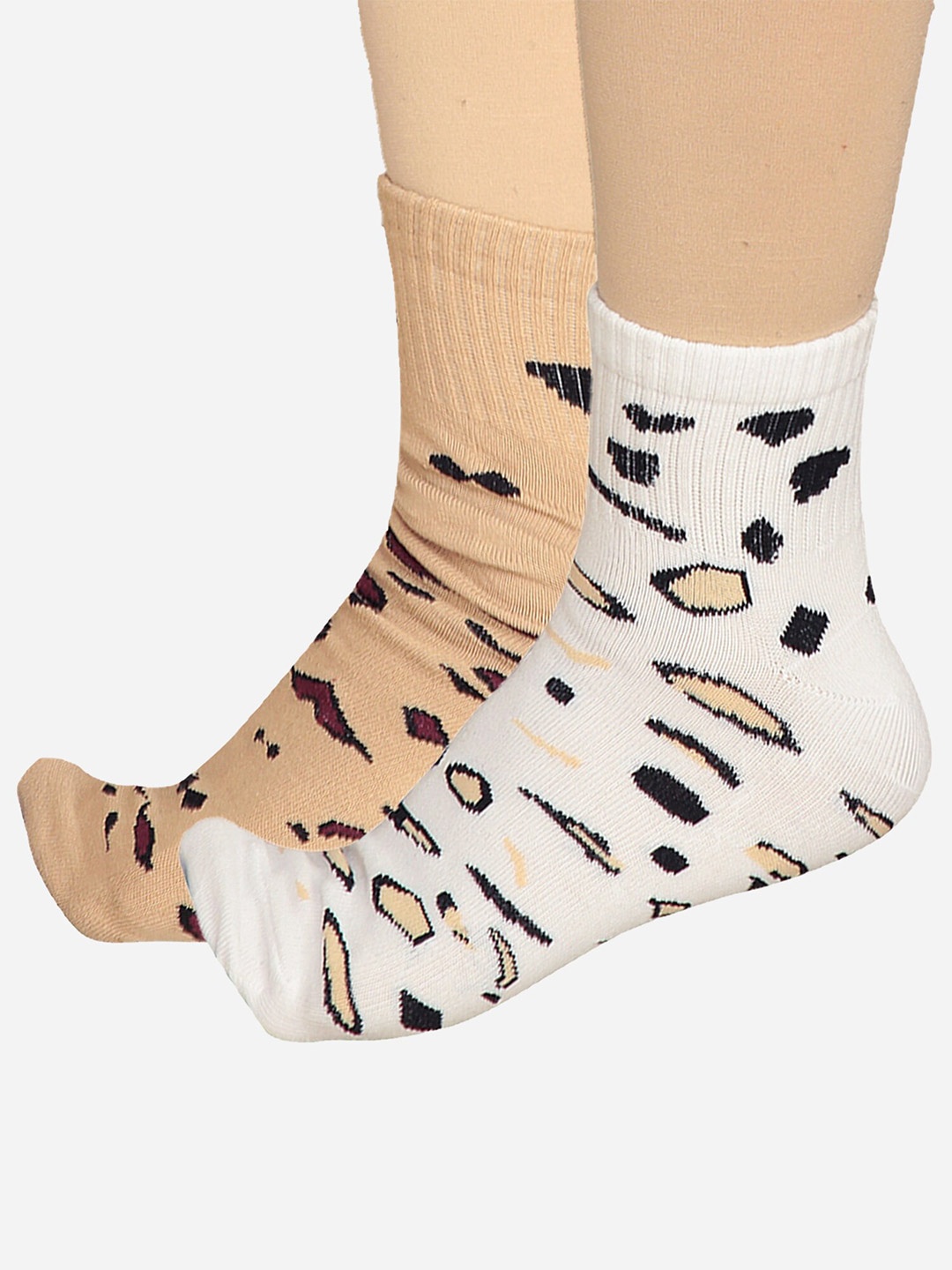 

Bodycare Women Pack Of 2 Patterned Odour-Free Mid-Calf-Length Socks, Nude