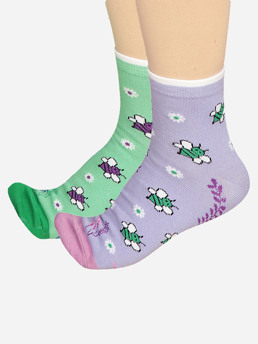 

Bodycare Women Pack Of 2 Patterned Odour-Free Mid-Calf-Length Socks, Green
