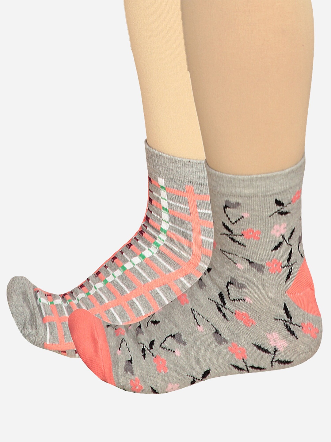 

Bodycare Women Pack Of 2 Patterned Odour-Free Mid-Calf-Length Socks, Grey
