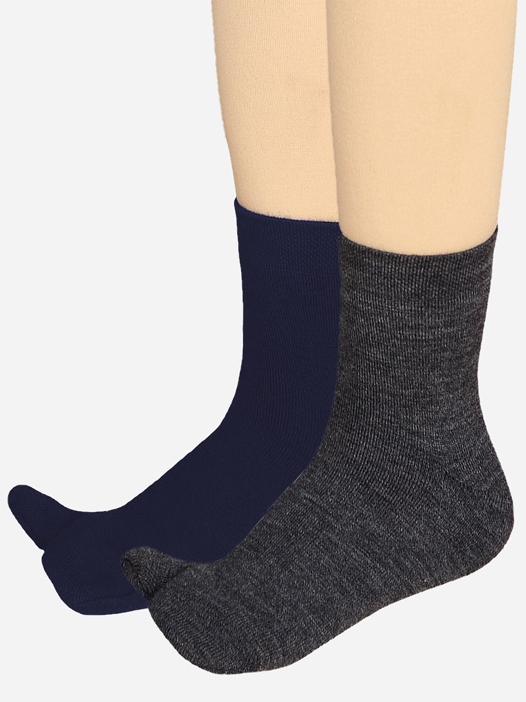 

Bodycare Women Pack Of 2 Odour-Free Mid-Calf-Length Thumb Socks, Navy blue