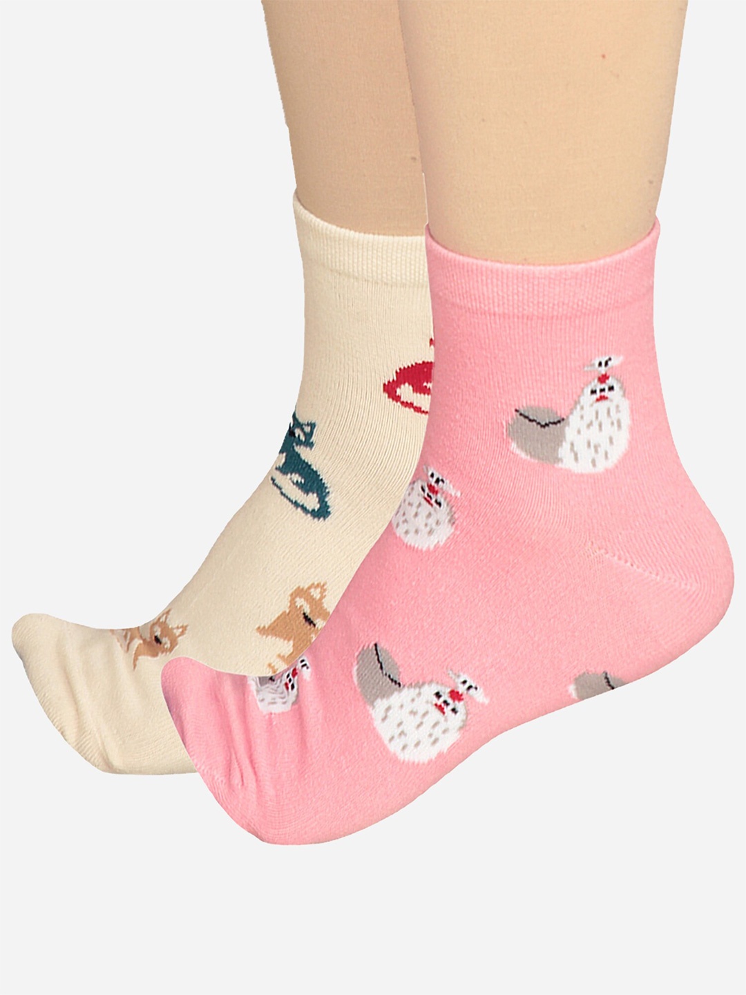 

Bodycare Women Pack Of 2 Patterned Odour-Free Mid-Calf-Length Socks, Off white