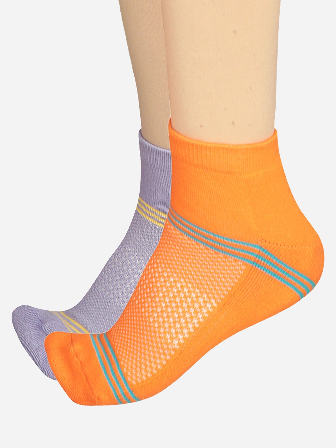 

Bodycare Women Pack Of 2 Striped Cotton Ankle-Length Socks, Orange