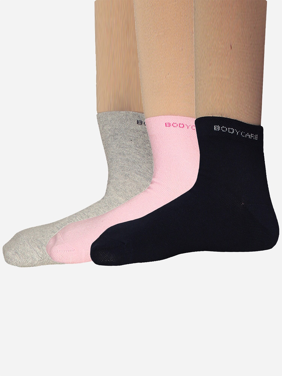 

Bodycare Women Pack Of 3 Odour-Free Mid Calf-Length Thumb Socks, Grey melange