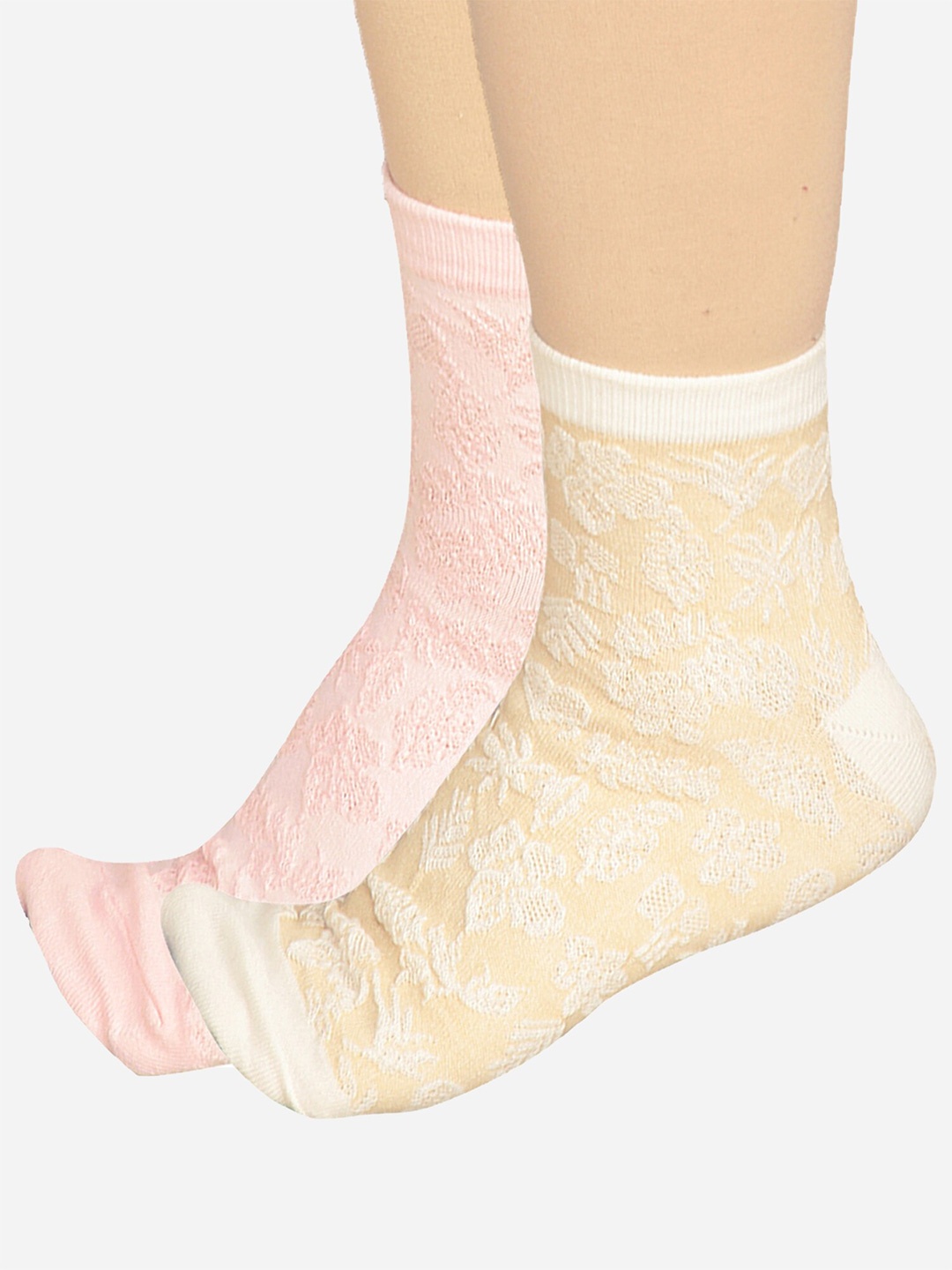 

Bodycare Women Pack Of 2 Patterned Odour-Free Mid-Calf-Length Socks, Pink