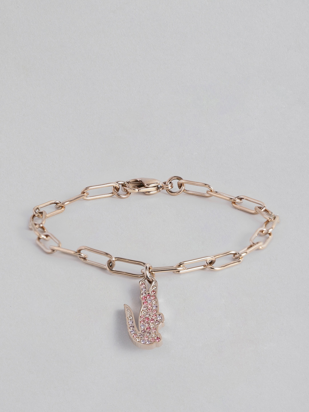 

Lacoste Women Crocodile Brass-Plated Link Bracelet, Rose gold