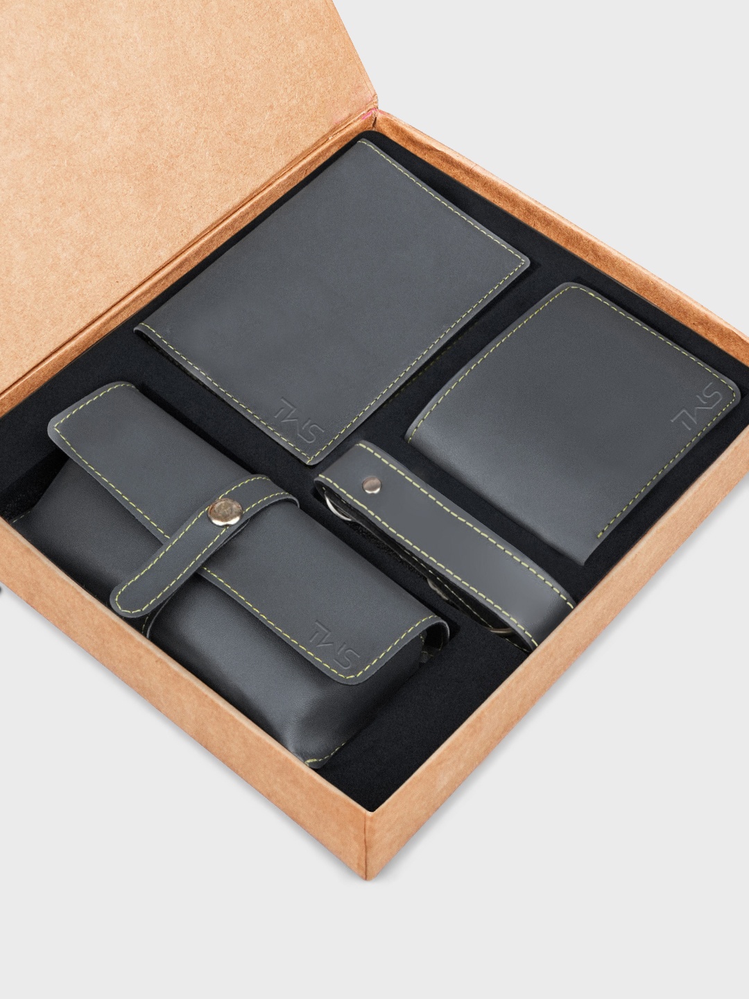 

The Wallet Store Men Leather Accessory Gift Set, Grey