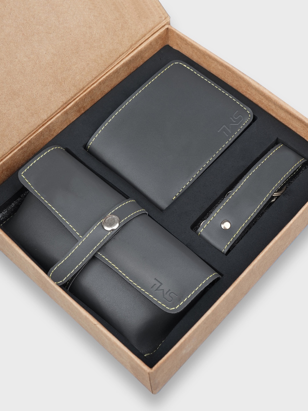 

The Wallet Store Men Leather Accessory Gift Set, Grey