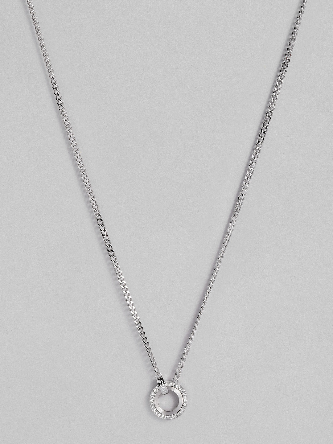 

BOSS Iona Brass-Plated Crystal Studded Circular Design Necklace, Silver