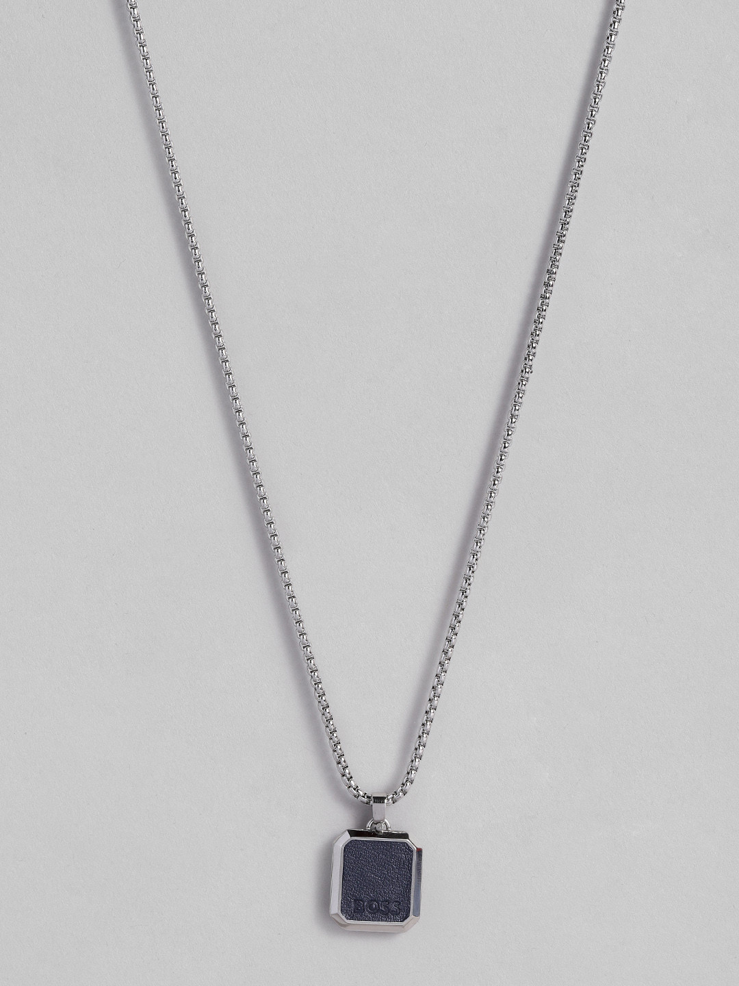 

BOSS Dion Brass-Plated Square Design Pendant with Chain, Silver