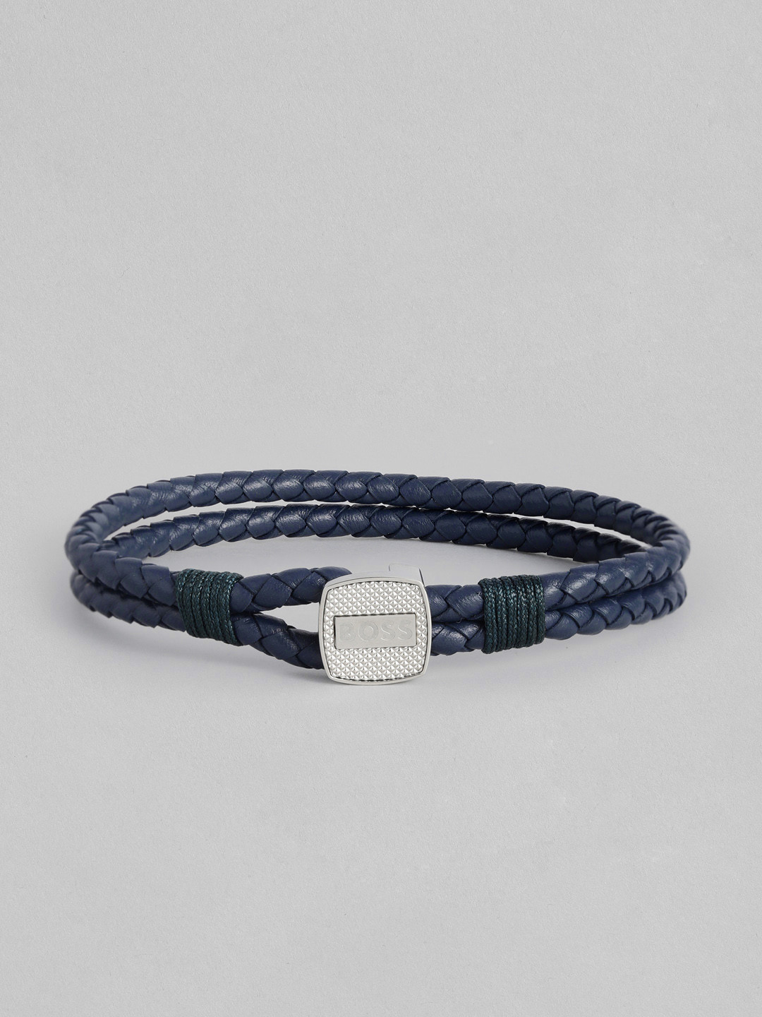 

BOSS Men Leather Braided Multistrand Bracelet, Navy blue