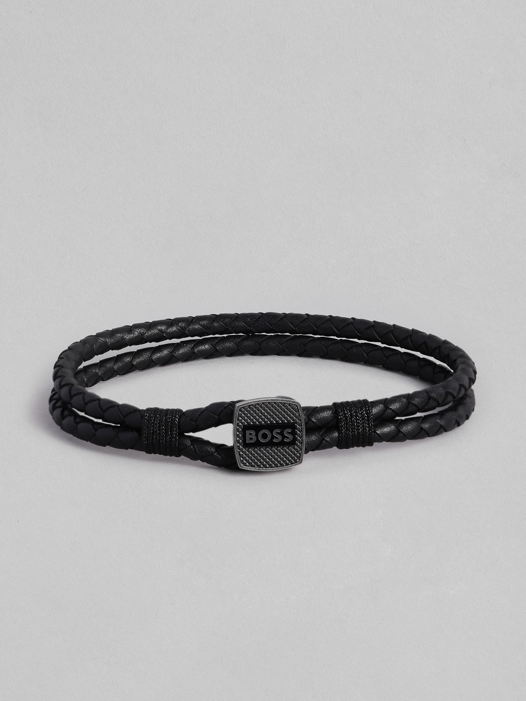 

BOSS Men Leather Braided Multistrand Bracelet, Black