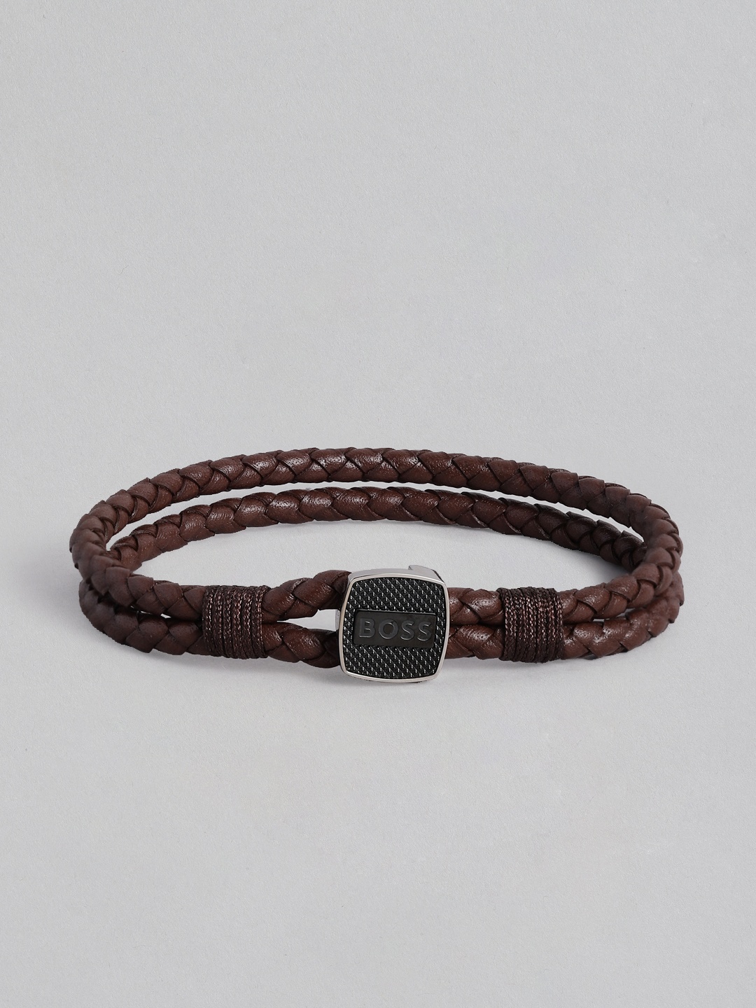 

BOSS Men Leather Braided Multistrandd Bracelet, Brown