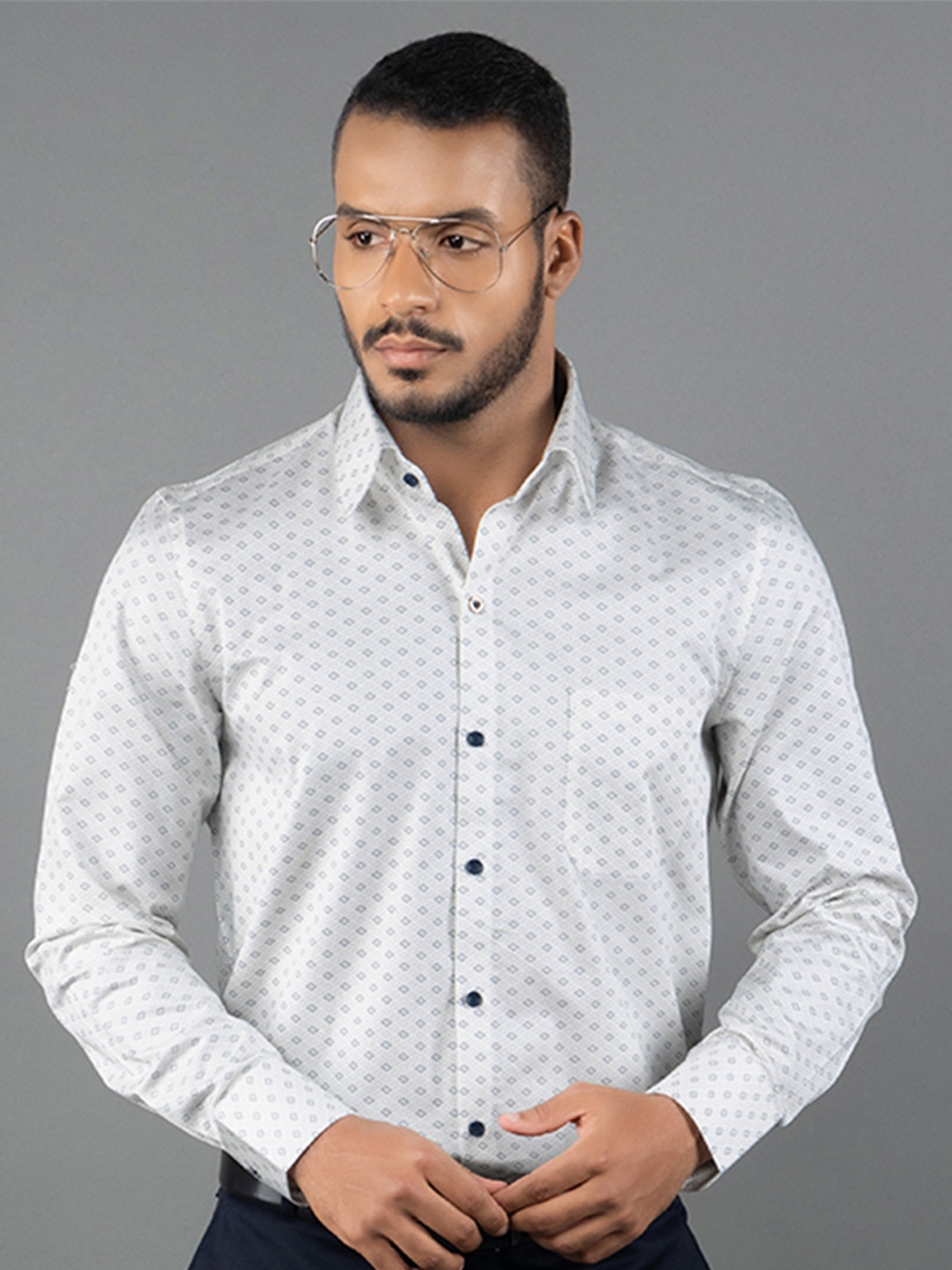 

LOUIS STITCH Printed Comfort Cotton Opaque Formal Shirt, White