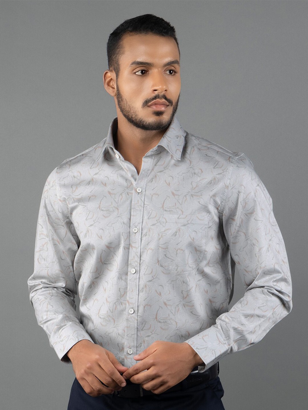 

LOUIS STITCH Comfort Floral Opaque Printed Cotton Formal Shirt, Grey