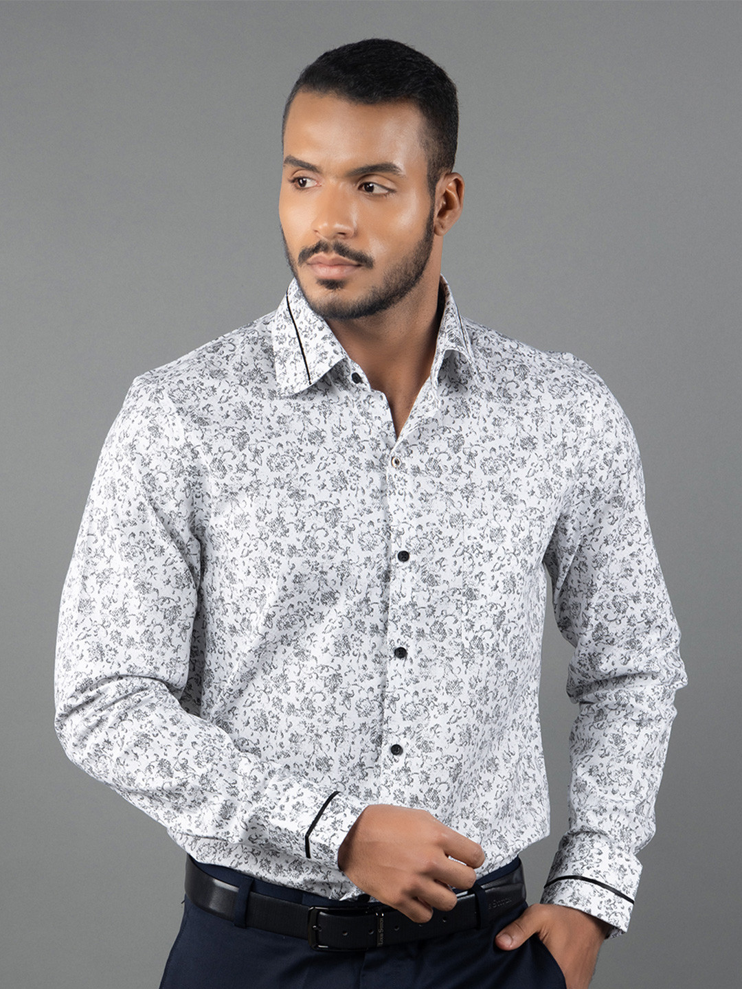 

LOUIS STITCH Floral printed Comfort Cotton Opaque Semiformal Shirt, White