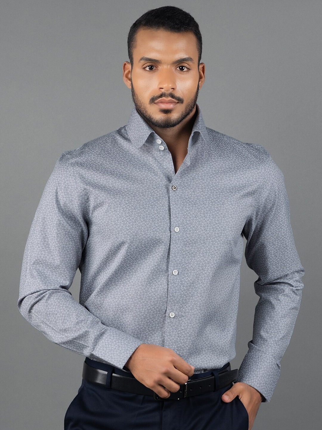 

LOUIS STITCH Micro Ditsy Printed Comfort Cotton Opaque Semiformal Shirt, Grey