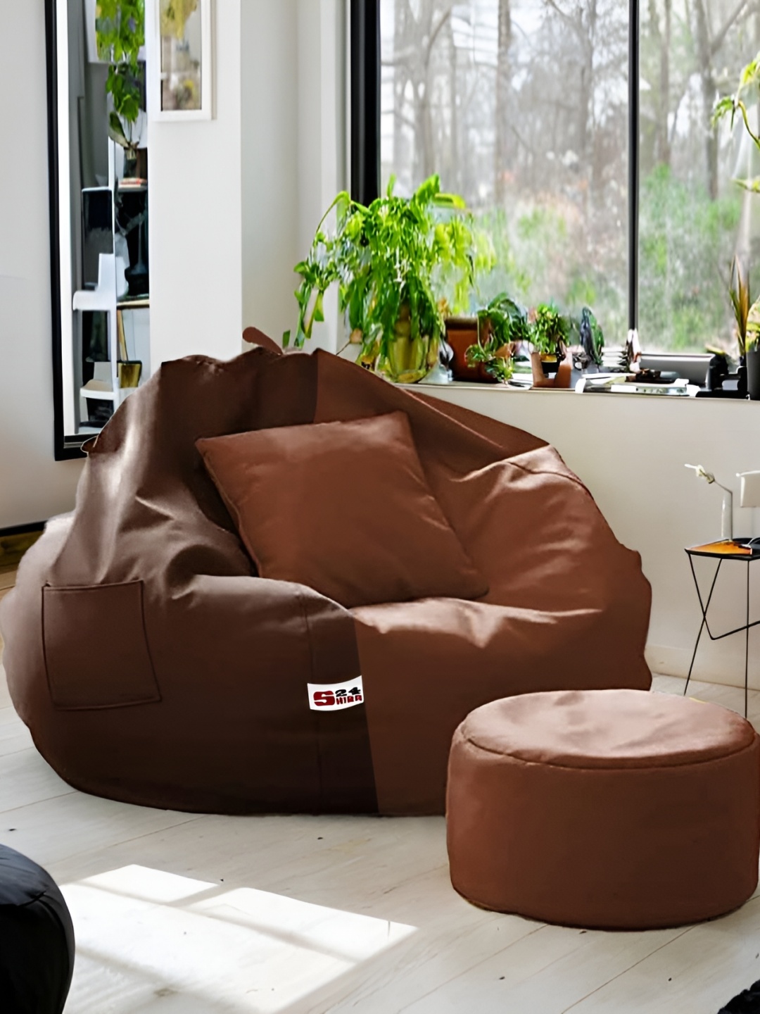 

SHIRA 24 Tan & Black 3 Pieces Colorblock Bean Bag Footrest & Cushion Covers