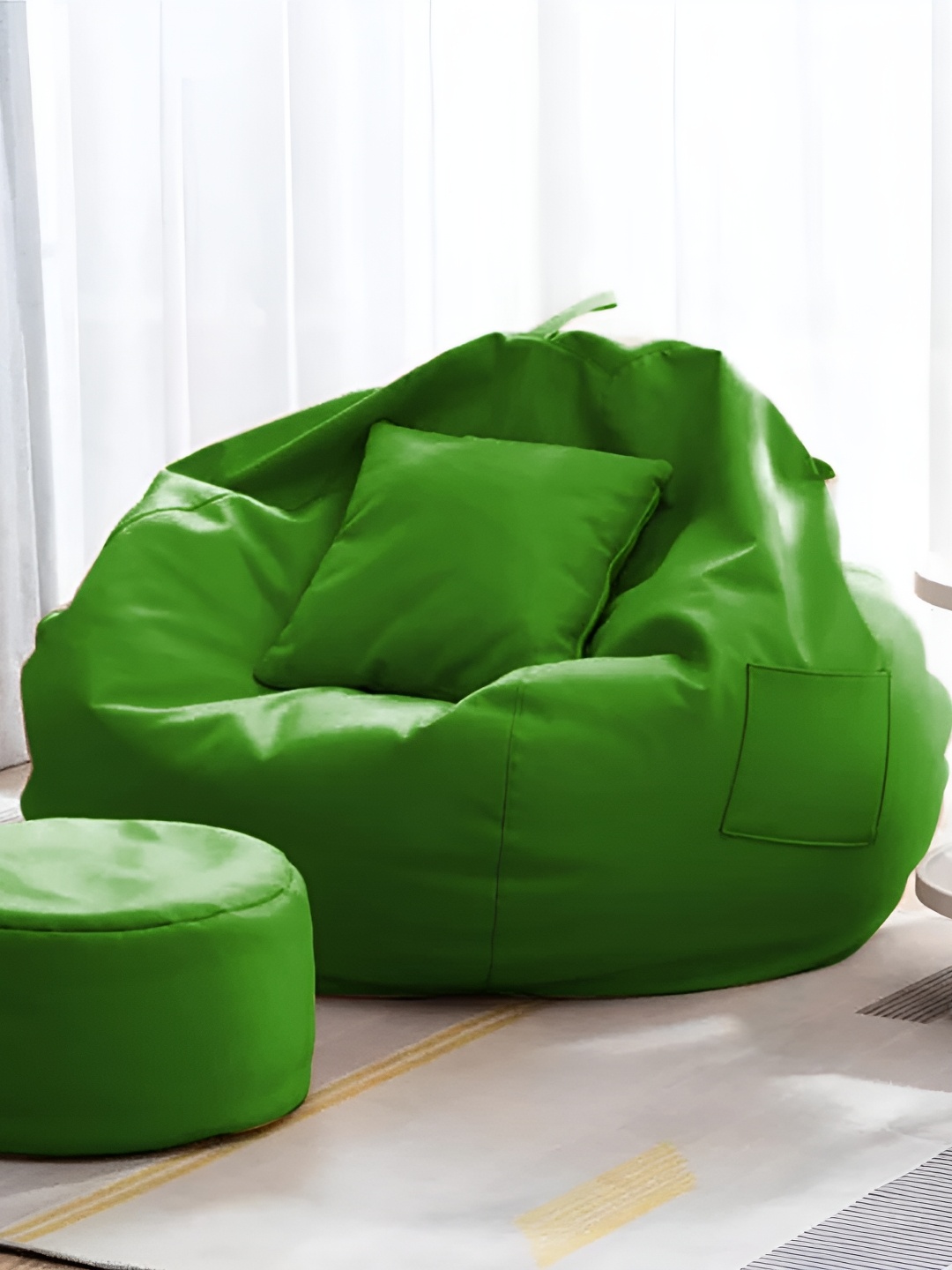 

SHIRA 24 Green 3 Pieces Colorblock Bean Bag Footrest & Cushion Covers