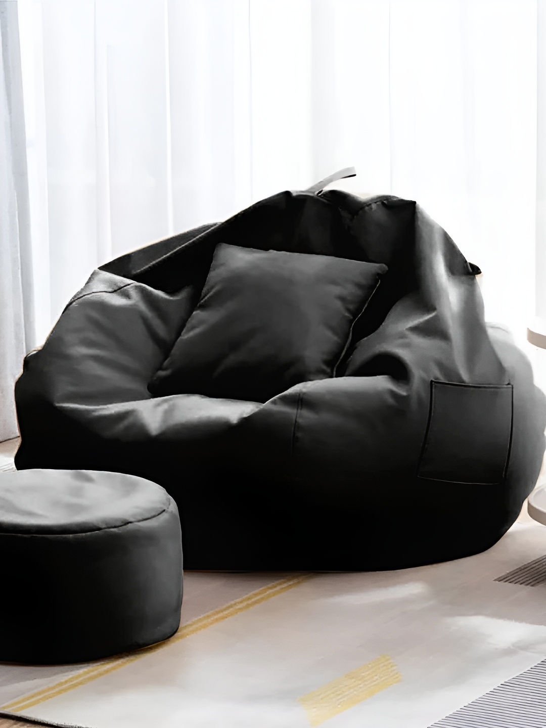 

SHIRA 24 Tan & Black 3 Pieces Colorblock Bean Bag Footrest & Cushion Covers