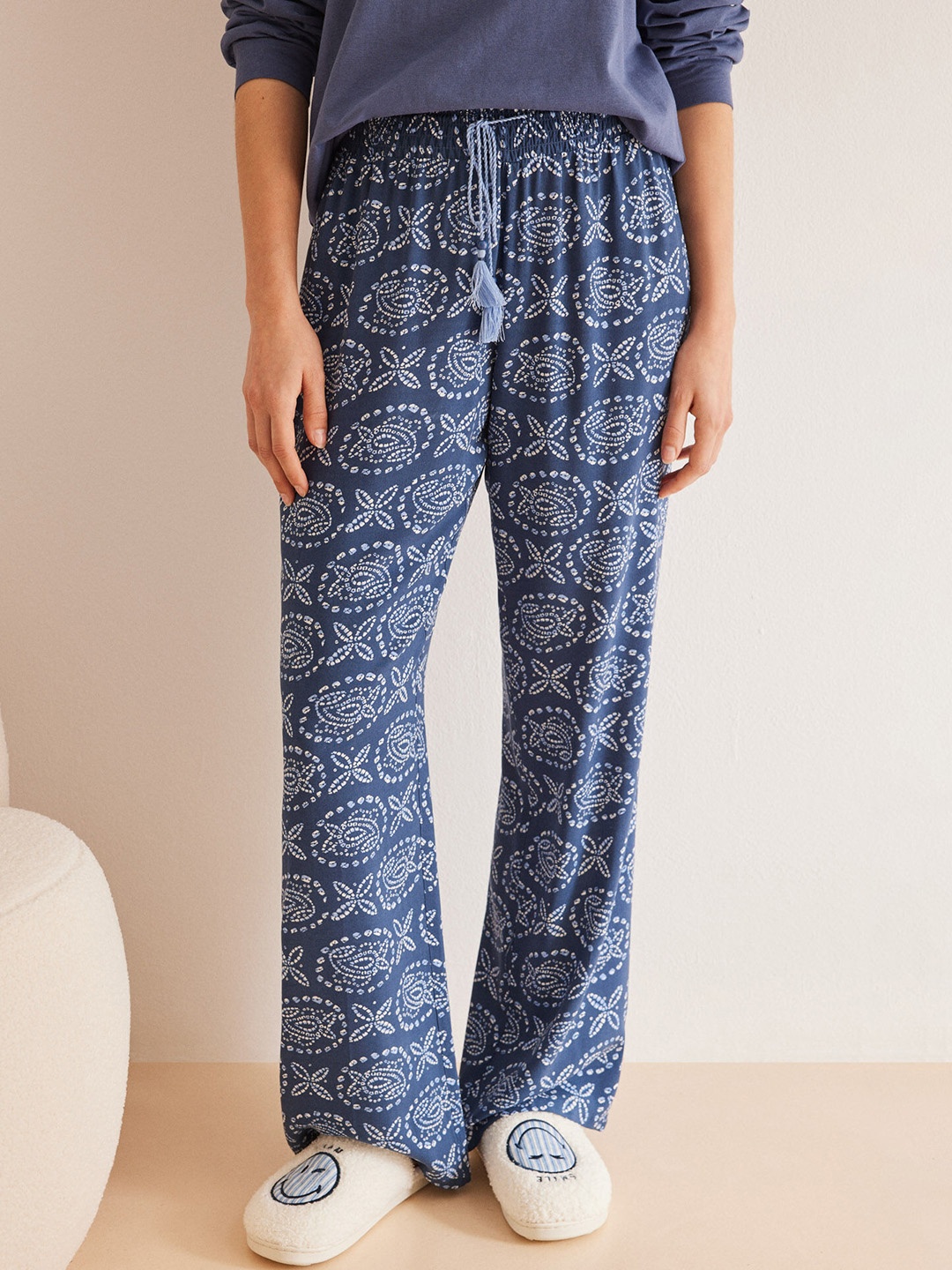 

women'secret Women Printed Lounge Pants, Blue