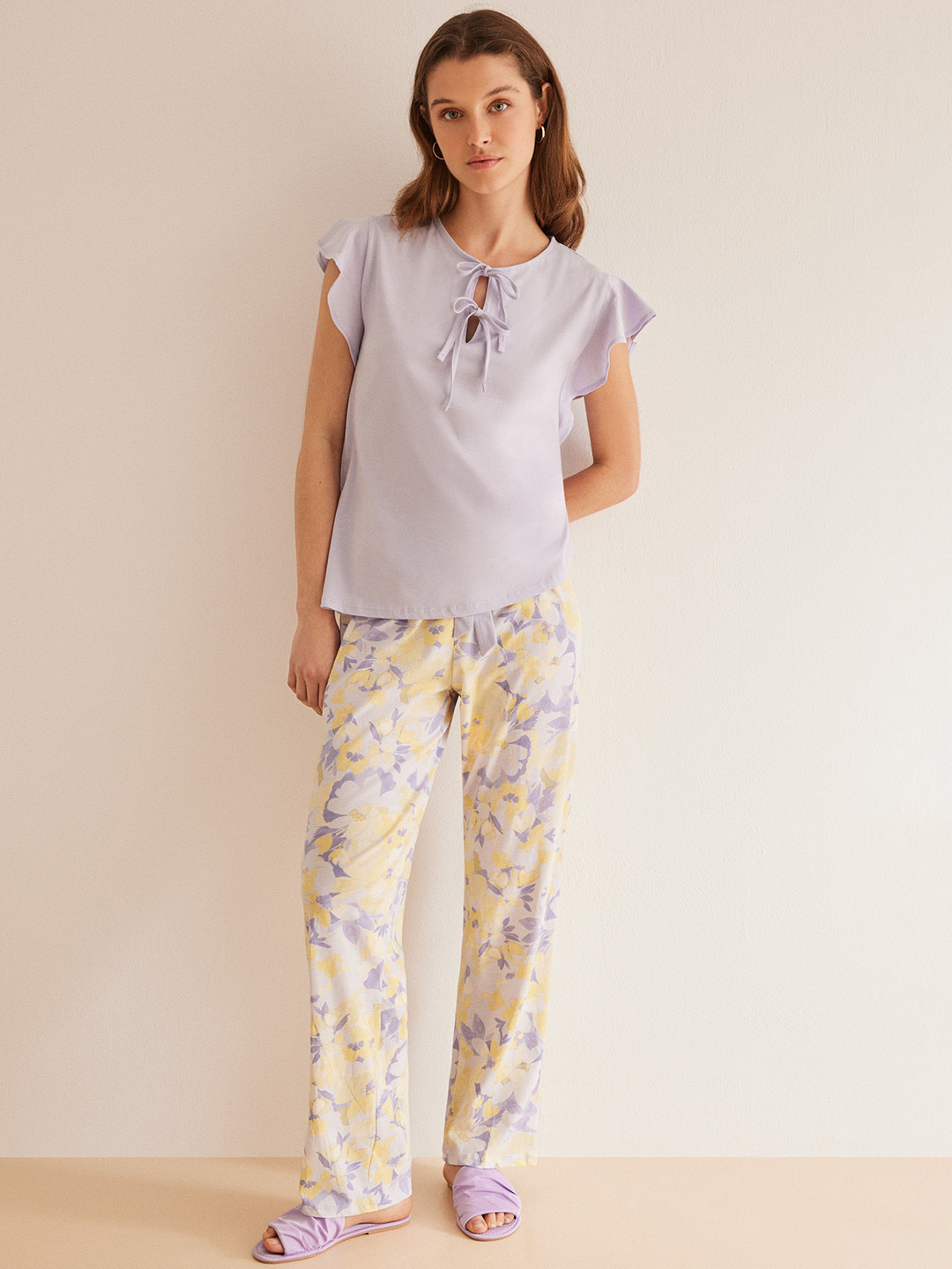

women'secret Women Solid Pure Cotton Night suit, Purple