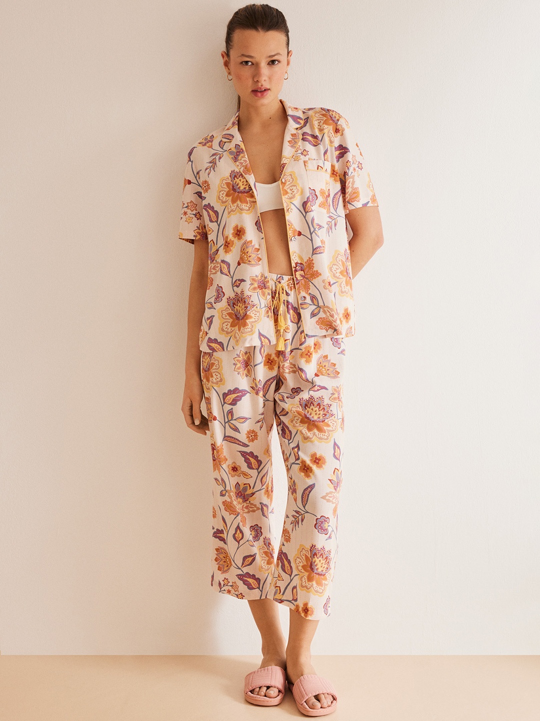 

women'secret Women Floral Printed Shirt And Pyjamas, Multi