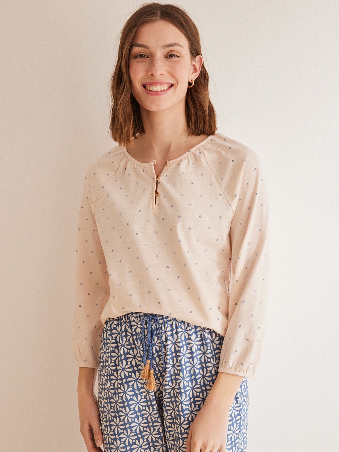 

women'secret Ditsy Printed Pure Cotton Lounge T-shirt, Peach