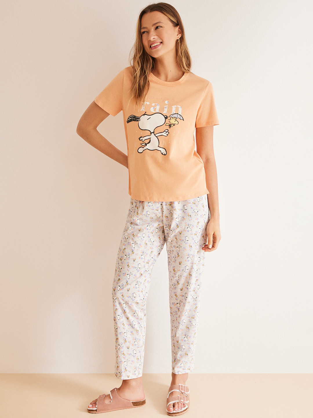 

women'secret Women Snoopy Printed Night suit, Orange