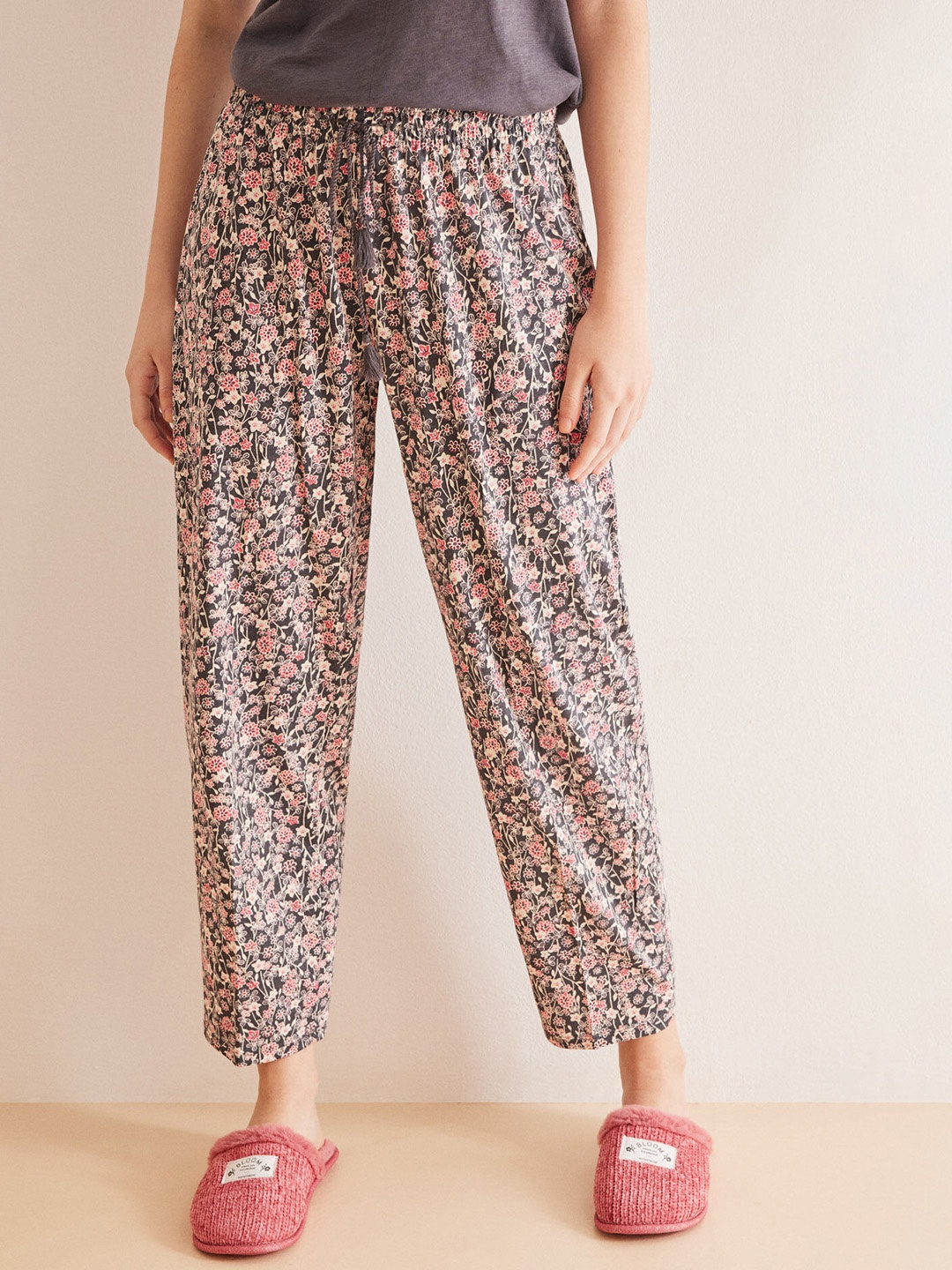 

women'secret Women Pure Cotton Floral Printed Lounge Pants, Multi