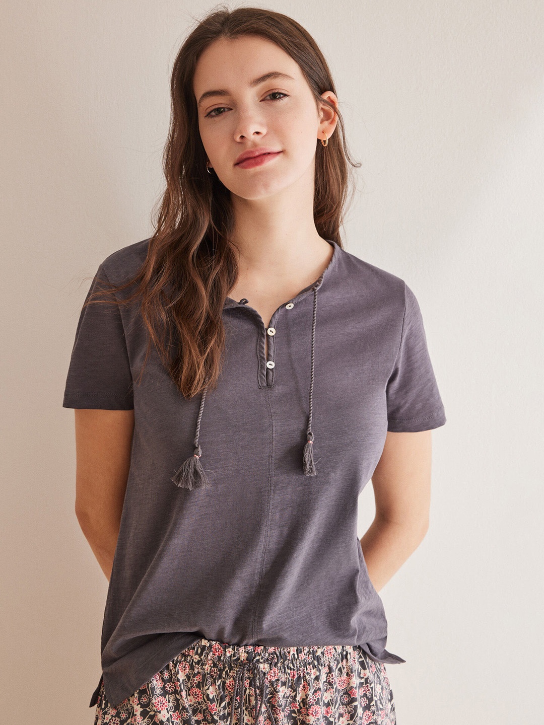 

women'secret Women Solid Lounge Tshirt, Grey