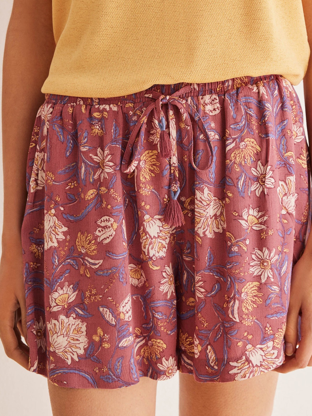 

women'secret Women Floral Printed Lounge Shorts, Maroon