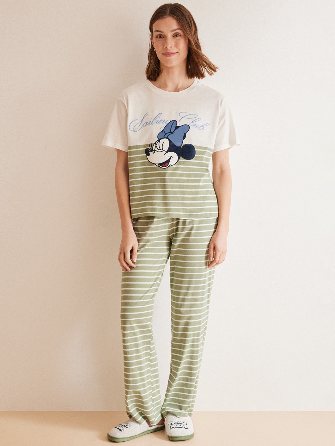 

women'secret Women Mickey Mouse Printed Night suit, Green