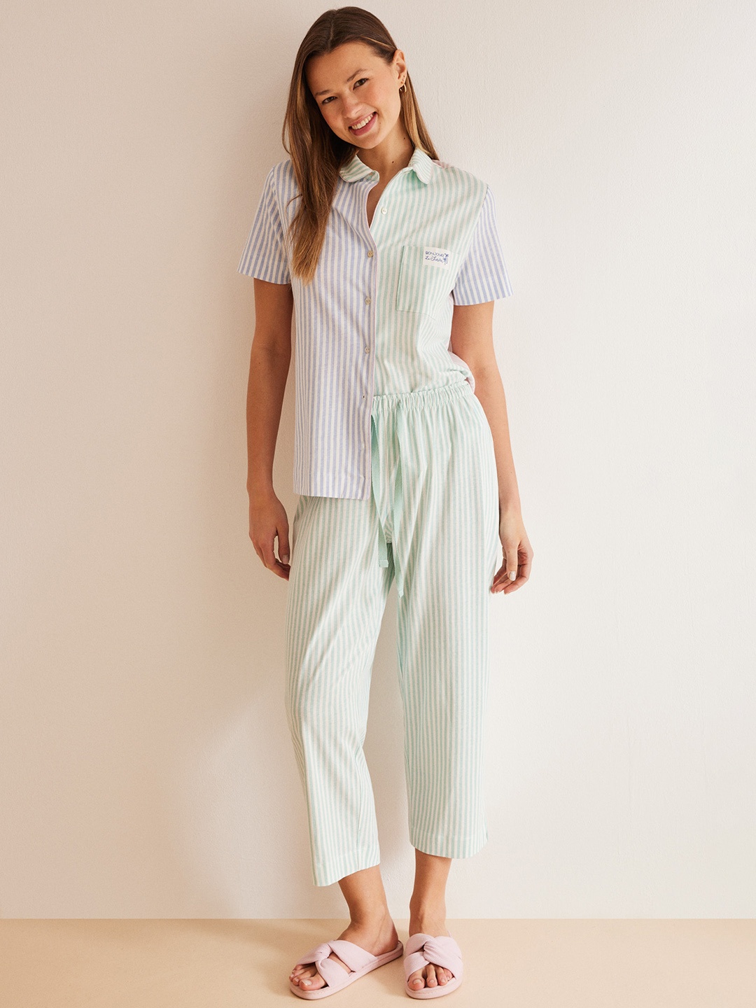 

women'secret Women Striped Night suit, Multi