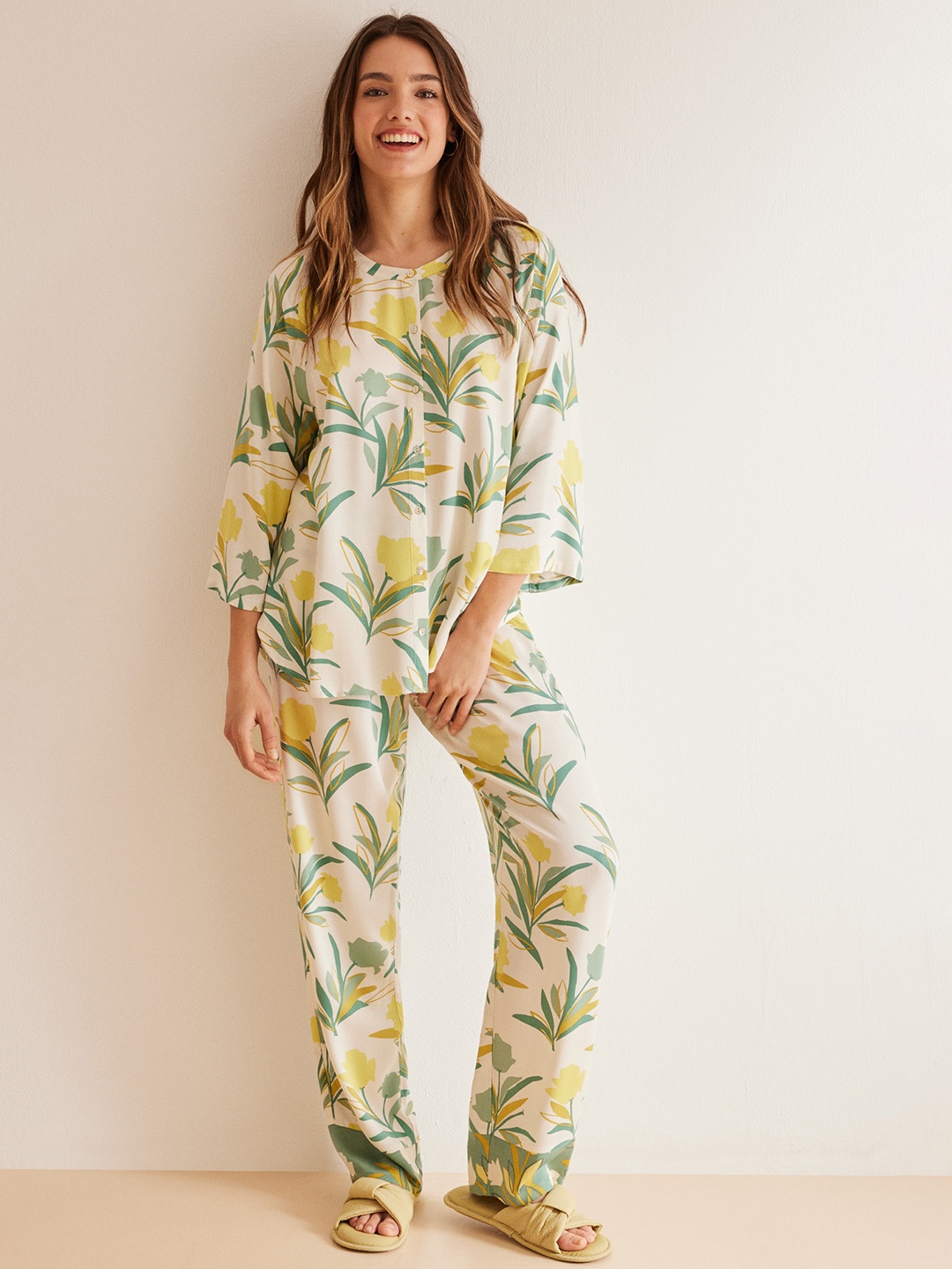 

women'secret Women Floral Printed Night suit, Multi