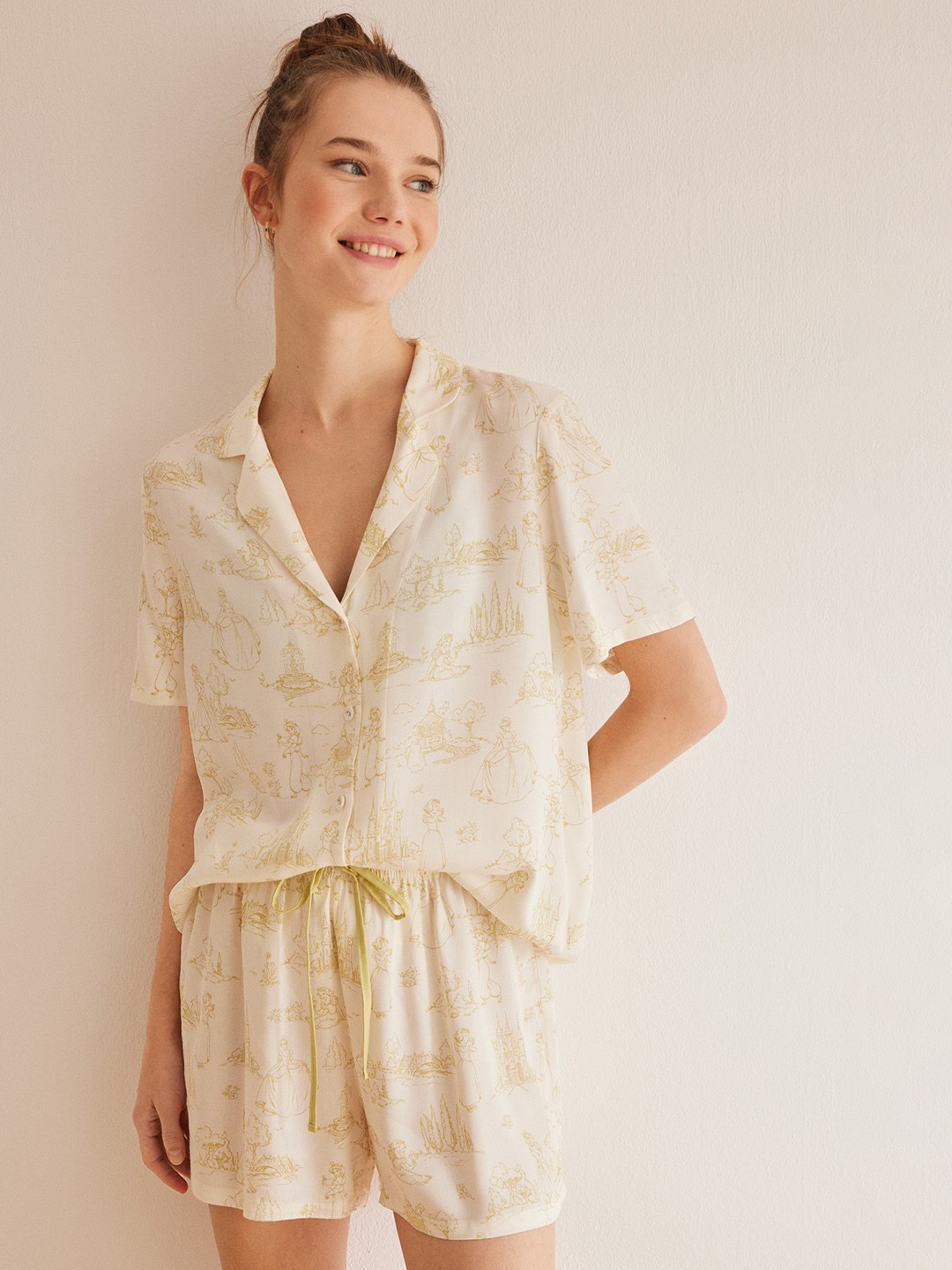 

women'secret Women Conversational Printed Night suit, Off white