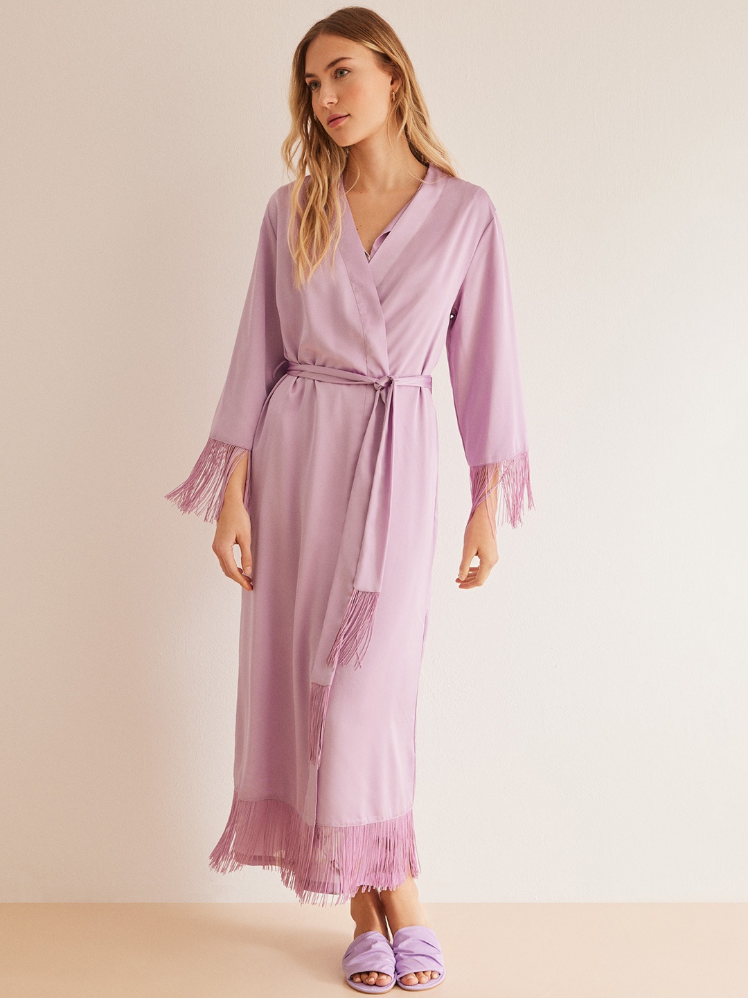 

women'secret Fringe Drama Elegant Robe, Purple