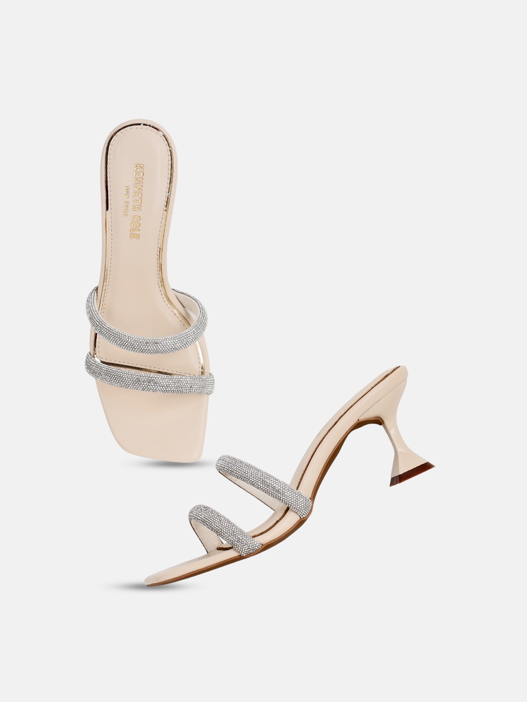 

Kenneth Cole Embellished Open Toe Slim Heels, Beige