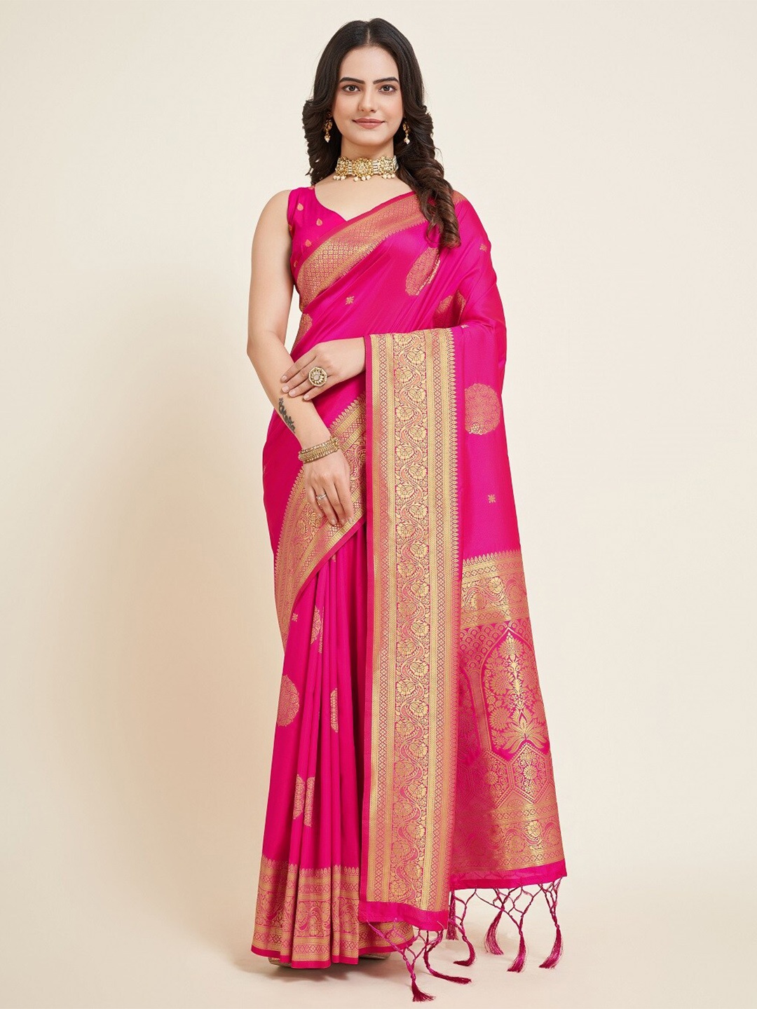 

Nimidiya Ethic Motifs Woven Design Zari Banarasi Saree, Pink