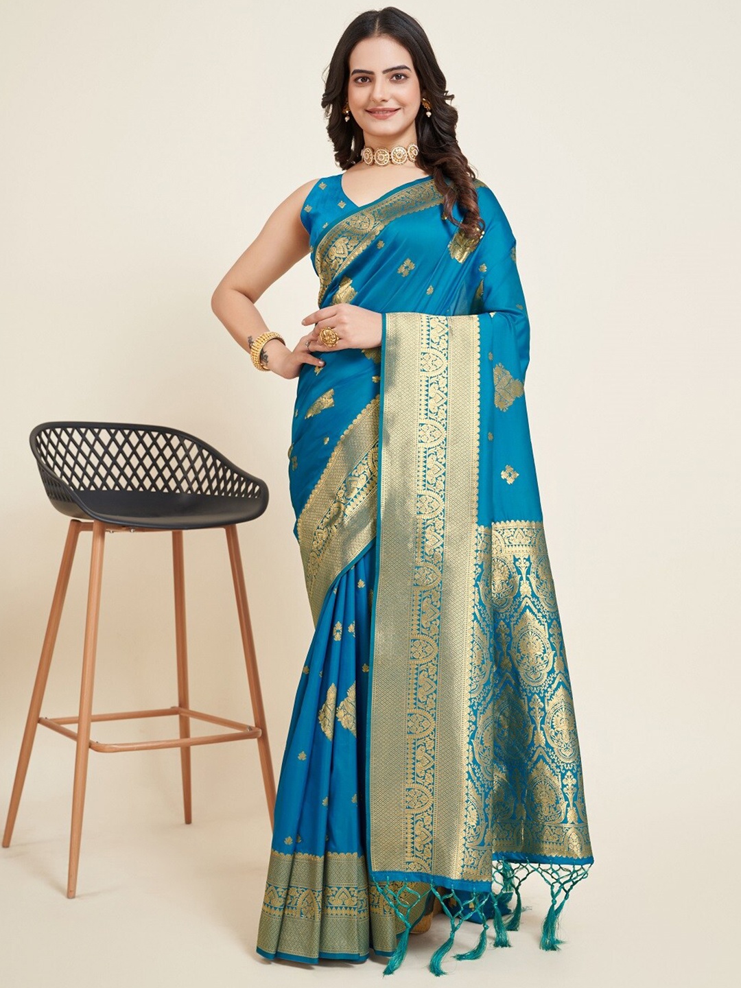 

Nimidiya Woven Design Zari Designer Banarasi Saree, Teal