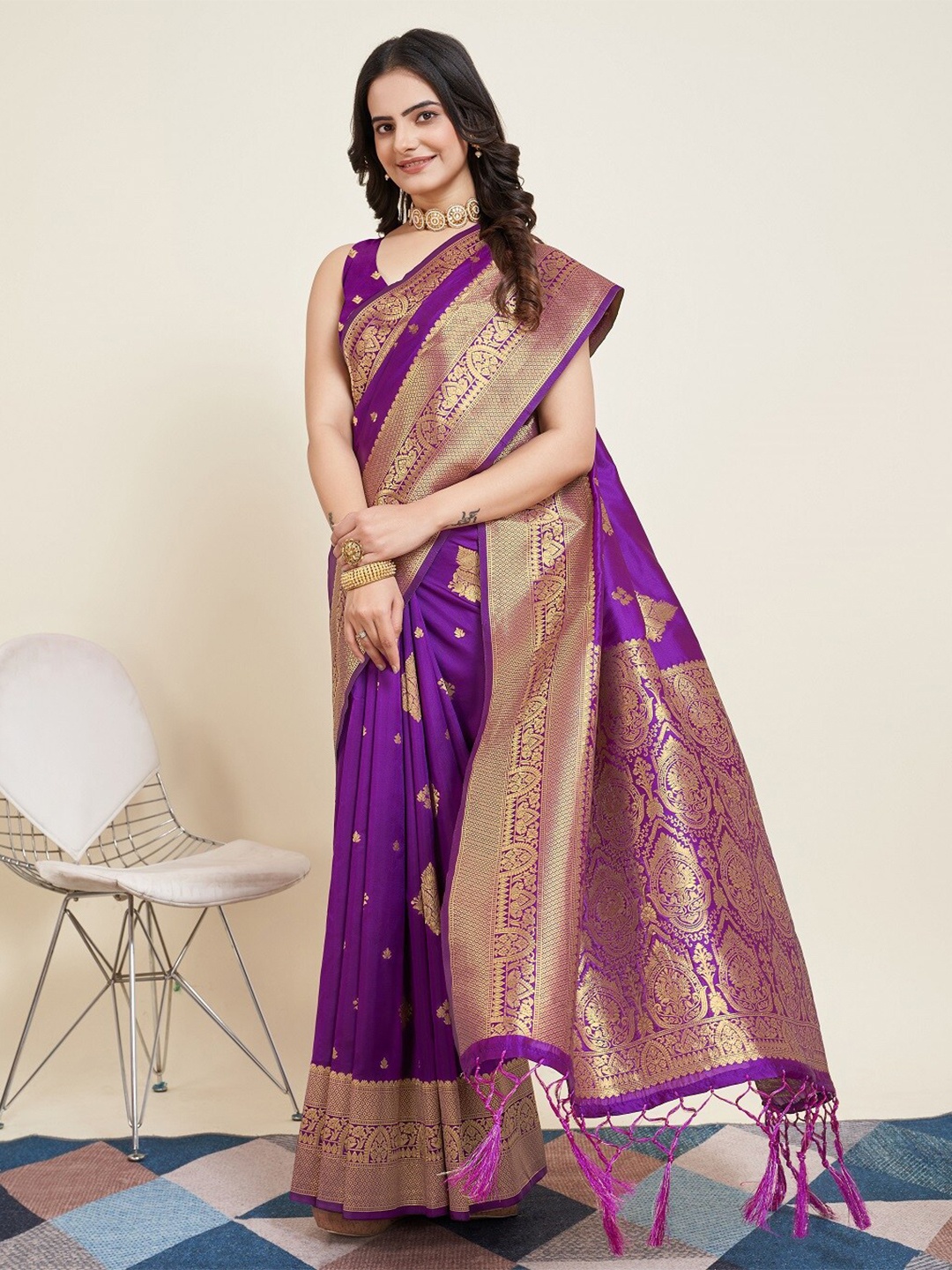 

Nimidiya Woven Design Zari Designer Banarasi Saree, Purple