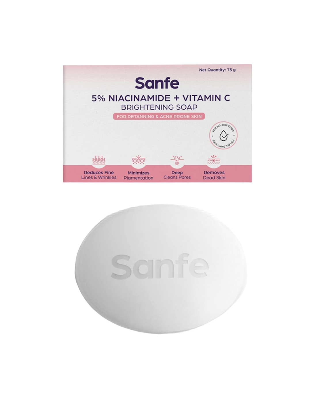 

Sanfe 5% Niacinamide & Vitamin C Brightening Detanning-Soap 75gm, White